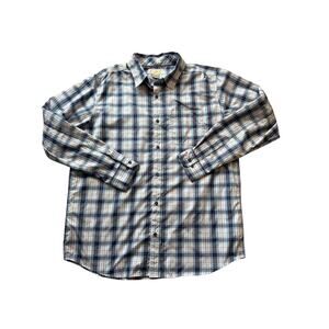 ExOFFICIO Insect Shield Long Sleeve shirt, size Large; Lightweight, Cream & Blue